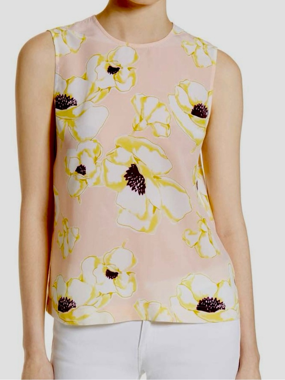 EQUIPMENT Femme Silk Top Pink Yellow Plum & White Floral Sleeveless Blouse